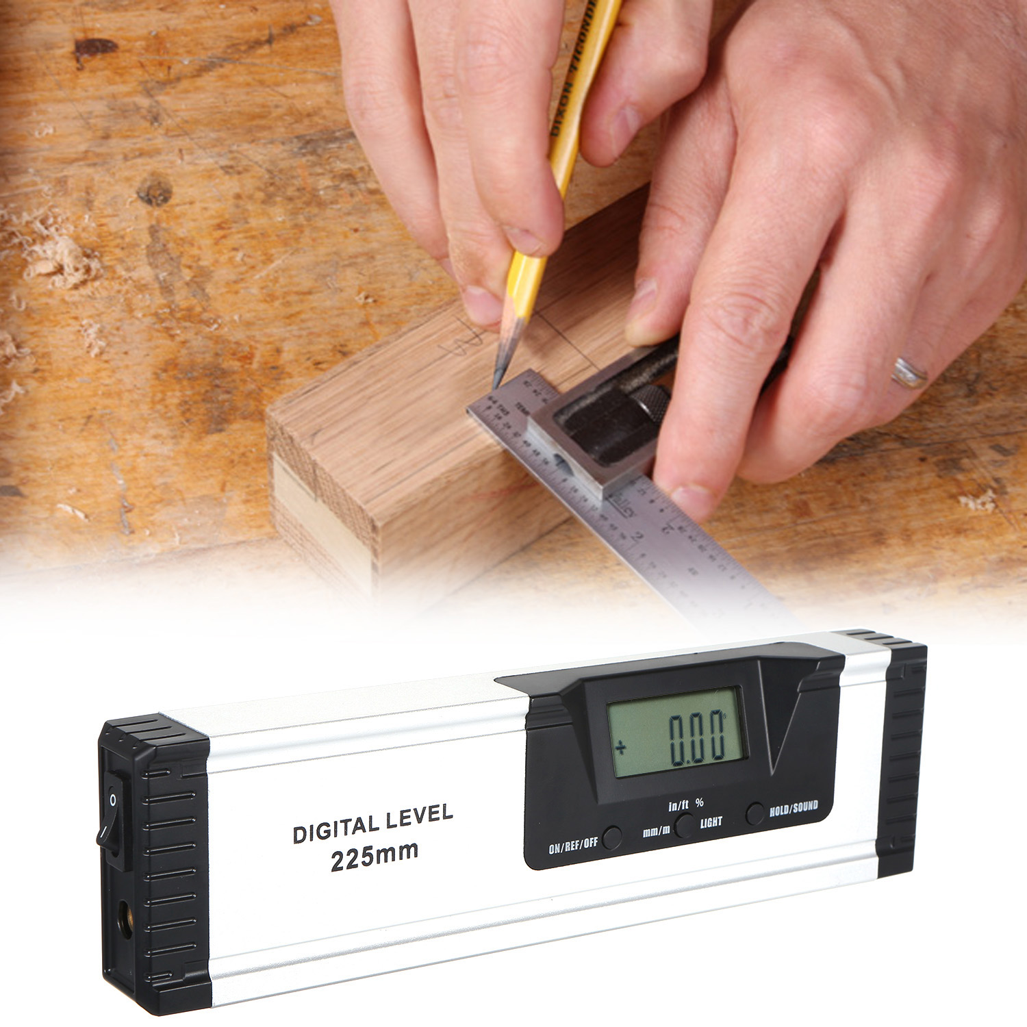 225mm Digital La-ser Measuring Level Angle Meter Angle Finder Measuring Tool for Carpentry / Building / Automobile