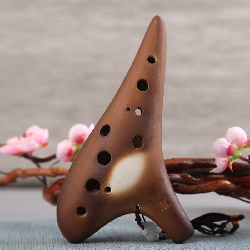 Instrumento musical de cuerda de madera, instrumento musical de Ocarina con 12 agujeros, cerámica mate cepillada