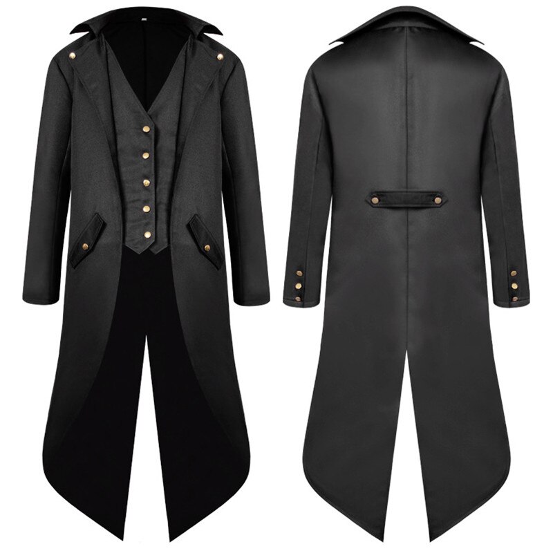 Mittelalterlichen retro verrotten Rauchen Frack Herren Jacke Mäntel Schwalbenschwanz Staub Cosplay Dampf Punk Kostüm Palast Kleid Europa Uniform: Schwarz / XXL