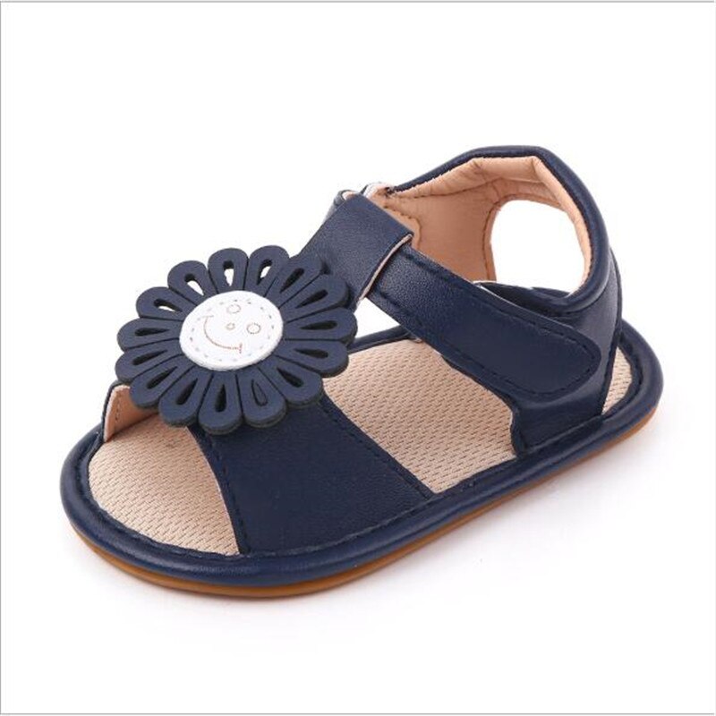 Baby Girls PU Sandals Lovely Flower Baby Shoes Soft Sole Breathable Toddler Footwear Girls Princess Shoes: Blue / 7-12 Months