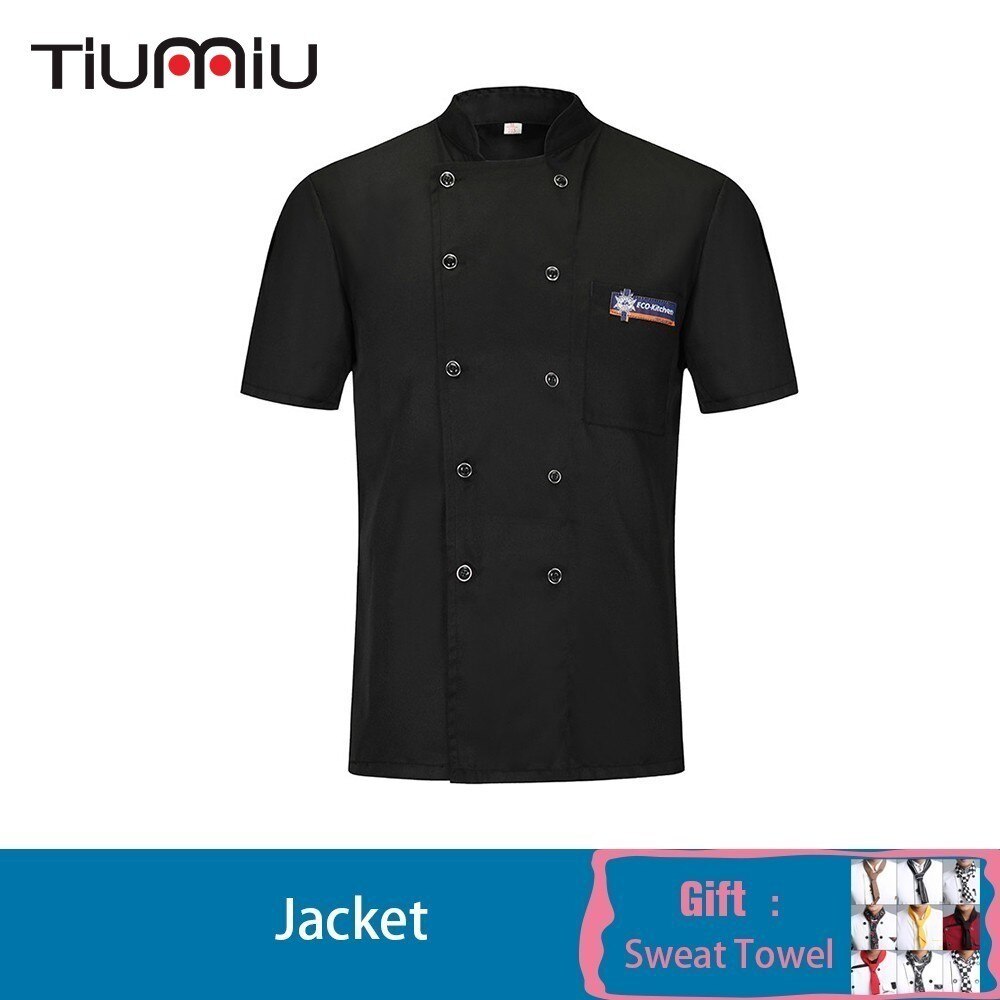 Chaqueta de Chef con pañuelo de cocinero gratis, uniforme de camarero, ropa de trabajo de manga corta, Catering, camisa de cocinero, cocina, café, monos de Hotel