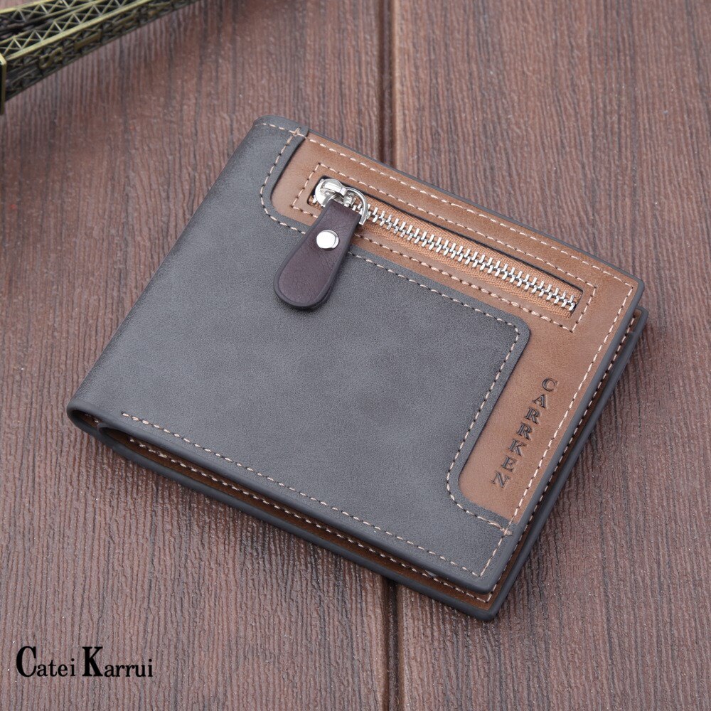 ¡Novedad de ! Cartera Catei Karrui para hombre, billetera corta con cremallera, billetera para hombre con Clip para dólar de EE. UU., billetera Retro de cuero PU, billetera informal suave: 0604 gray