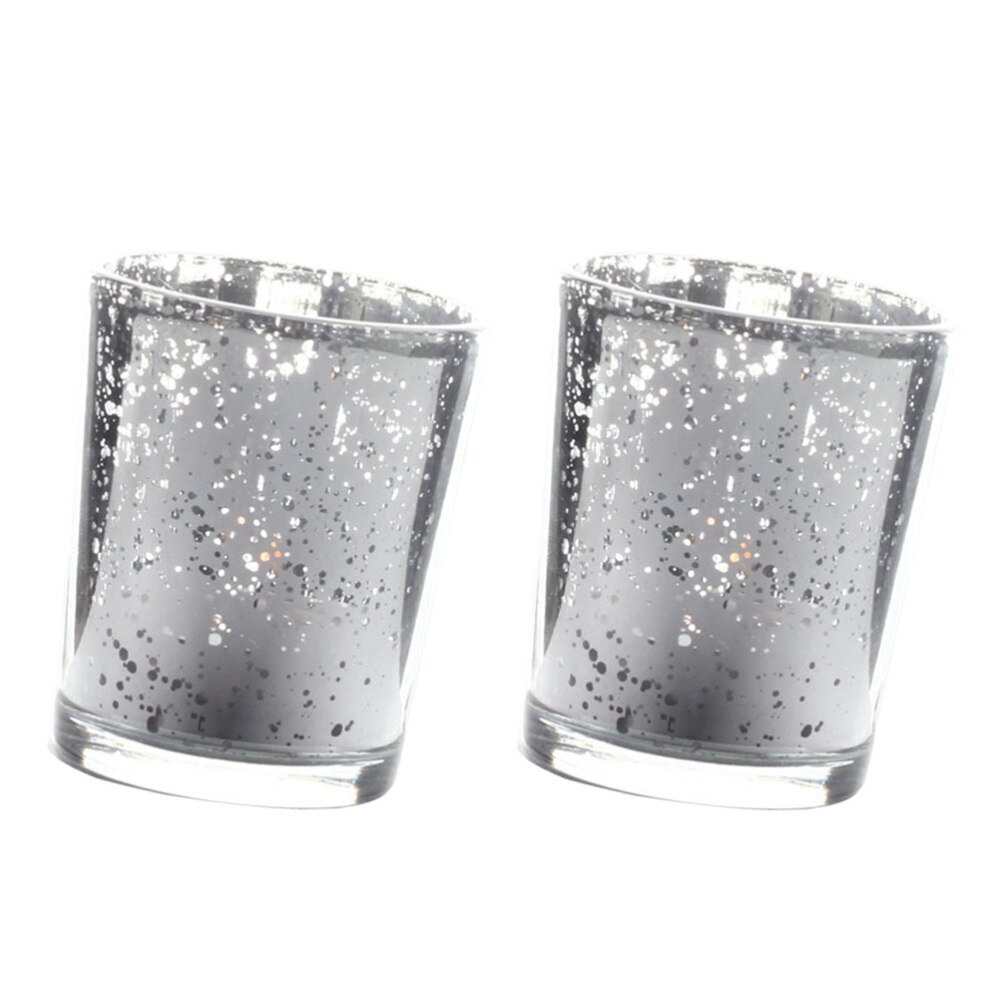 2pcs Glass Candle Cups DIY Candlestick Table Centerpiece Decor Scented Candle Holder (Silver)