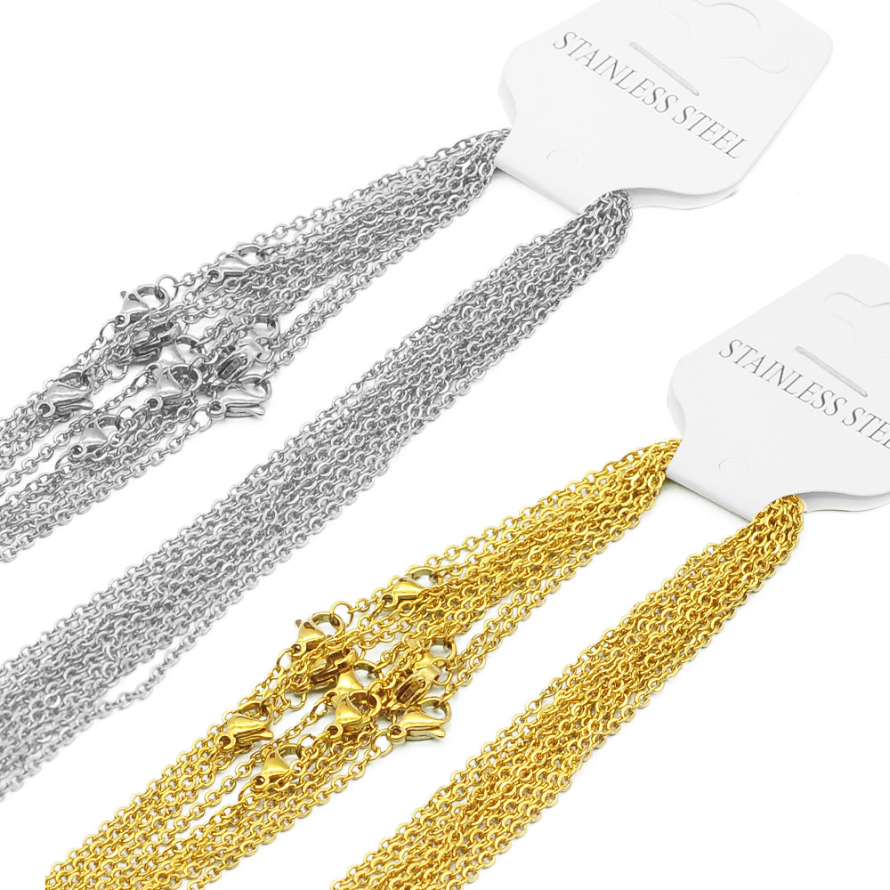 10pcs/Lot 304 Stainless Steel Cable Link Rope Chain Necklace for DIY Jewelry Making Silver Gold Color O Chains Choker Necklaces
