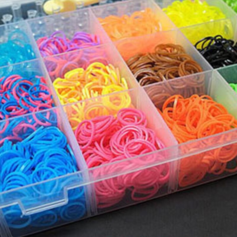 Elastic Rubber Colourful Loom Bands Starter Box with Crochet Bracelet Weaving