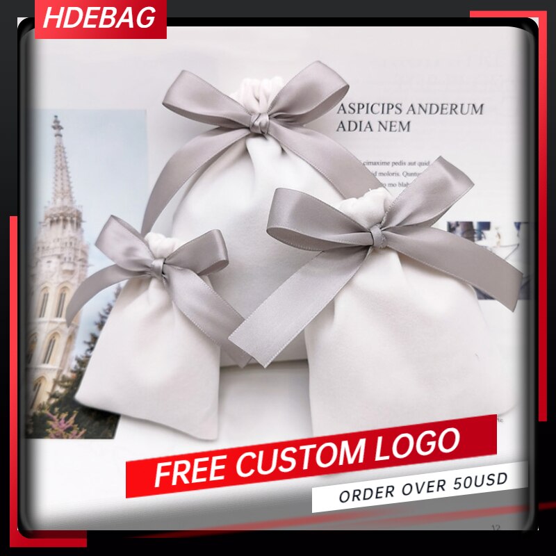 Luxe witte fluwelen linten trekkoord tas sieraden verpakking ketting armband make-up kralen tas bruiloft feest zakjes 20 stuks