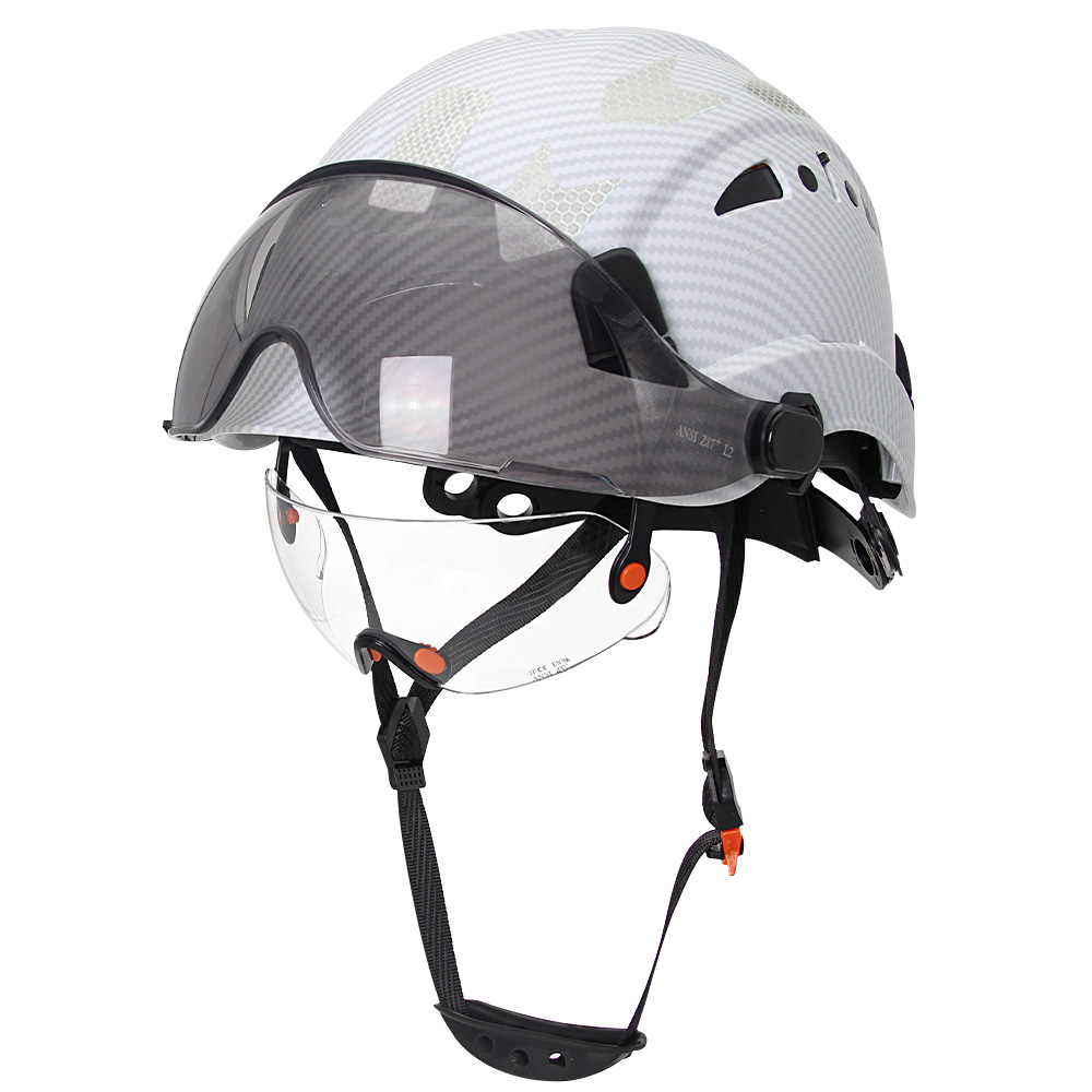 CE Construction Safety Helmet with Visor Built In Goggle Reflective Stickers for Engineer ABS ANSI Industrial Work Security Hat