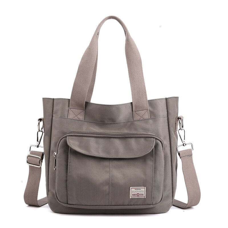 Mulher de moda saco de ombro de náilon multi-função casual tote à prova dwaterproof água macio carta saco do mensageiro sólido zíper bolsa feminina sac: Gray