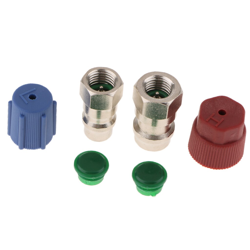 1 sæt ac fitting port adapter eftermontering  r12 to accept  r134 high low side a/c retrofits adaptere fittings 1/4 sae  to 7/16 " 20 unf