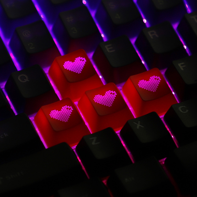 Red Pixel Heart Keycaps Set Van Esc Enter Wasd Arrow Key Caps Voor Mechanisch Toetsenbord Oem Profiel Abs Materiaal Double Shot