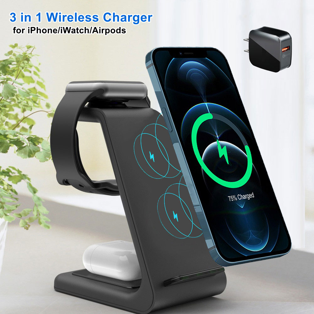 Cargador inalámbrico 3 en 1, carga rápida de 10W para iPhone 11 pro/XR/Xs Max, Samsung, Apple Watch 5 4 3, Airpods pro con cargador de la UE