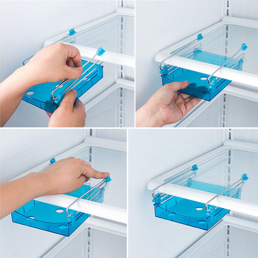 Space Saver Slide Koelkast Vriezer Keuken Organizer Box Storage Rack Plank Houder Keuken Artikel Opslag 5 Gaten Onderaan