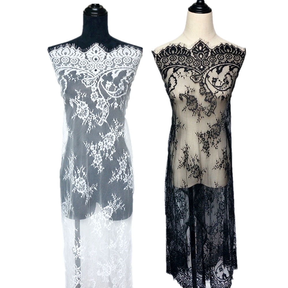 Branco preto tecido de renda pano padrão flor bordado vestido de casamento apliques malha trims costurar no remendo para vestido decoração diy