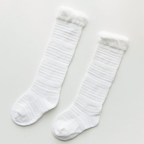 Babypiger sokker knæhøj med buer søde babysokker lange rør børnebenopvarmere blonder lavt skåret ankelhøje bomuldssokker 1-3t: Hvid / 1 to 3t