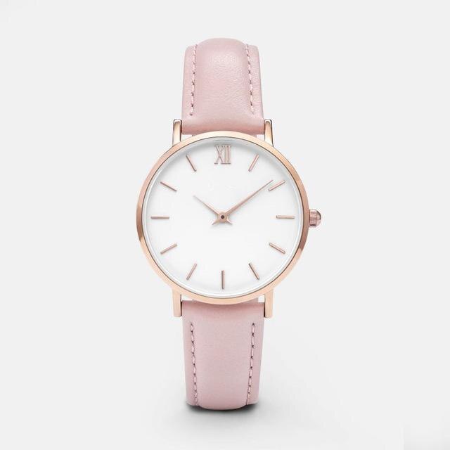 Zegarek Damski Simple Women Watches Woman Ladies Casual Leather Quartz Watch Woman Clock Relogio Feminino Montre Femme: pink