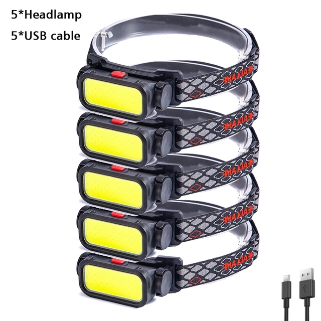 Bærbare kraftfulde led-pandelamper med 4 tilstande, usb-genopladelig cob-pandelampe med rødt lys, vandtæt, natfiskeri, pandelampe, lommelygte: Hvid