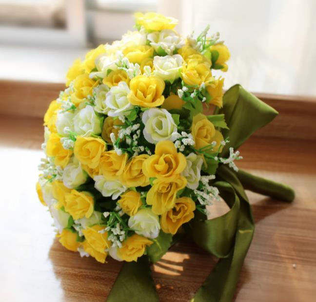 Yellow Purple Red Artificial Silk Wedding Bouquets Bride Hand Holding Flowers Handmade Wedding Bridal Bouquet: YELLOW