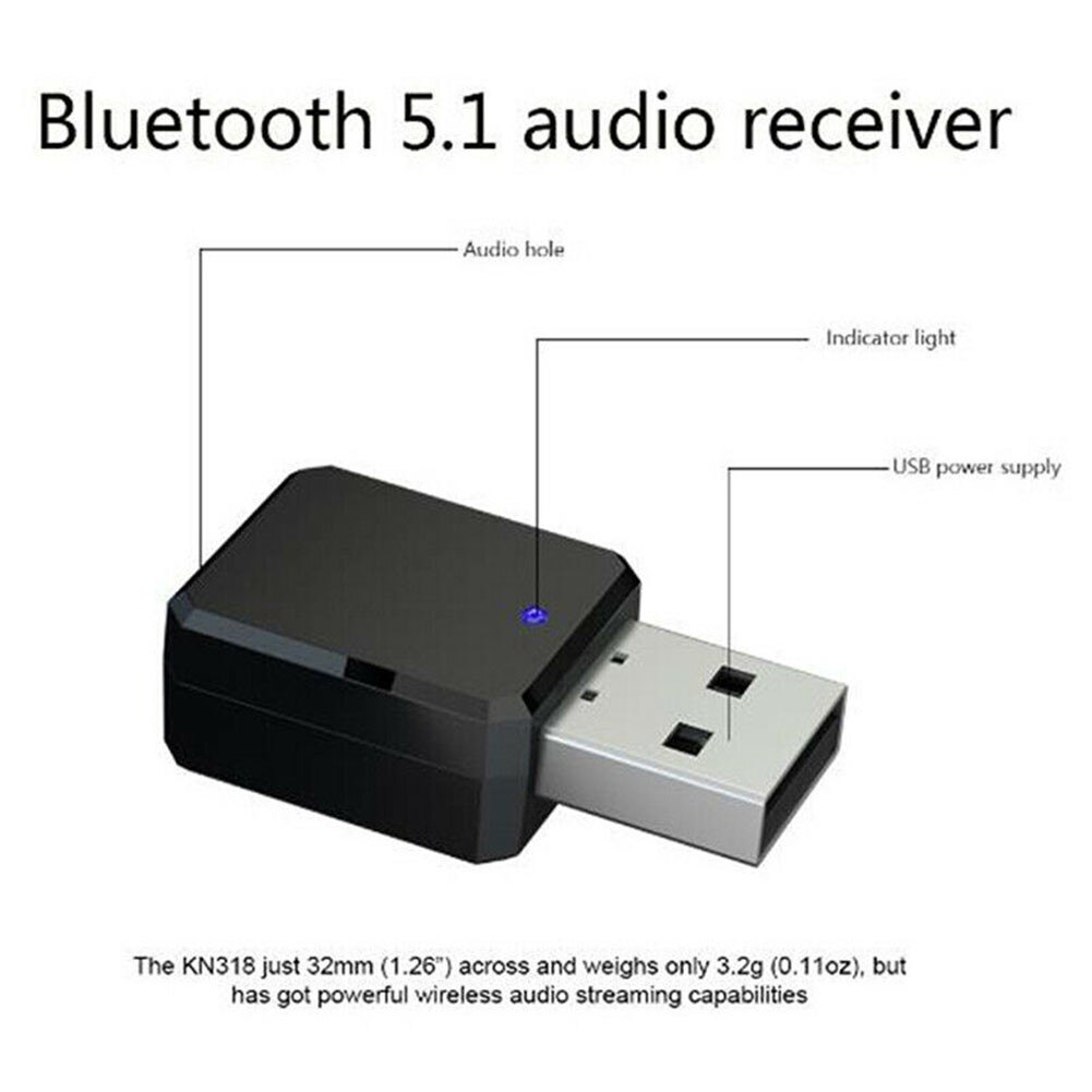 3.5mm Bluetooth 5.1 Audio Receiver Adapter 5.1 AUX USB Audio Dual Output