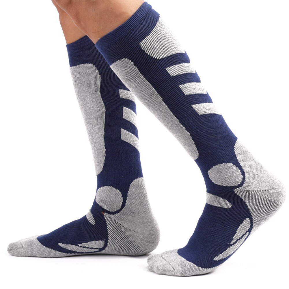 1 paire hommes Sports de plein air absorber la sueur hiver épaissi Ski chaussettes Camping Long Tube protection escalade randonnée: Dark Blue / L