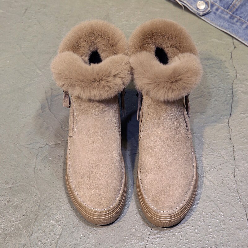 Dam vinter ankelstövlar dragkedja flock plattform snö dam plysch sneakers lediga platta skor kvinna skor gummi botas mujer