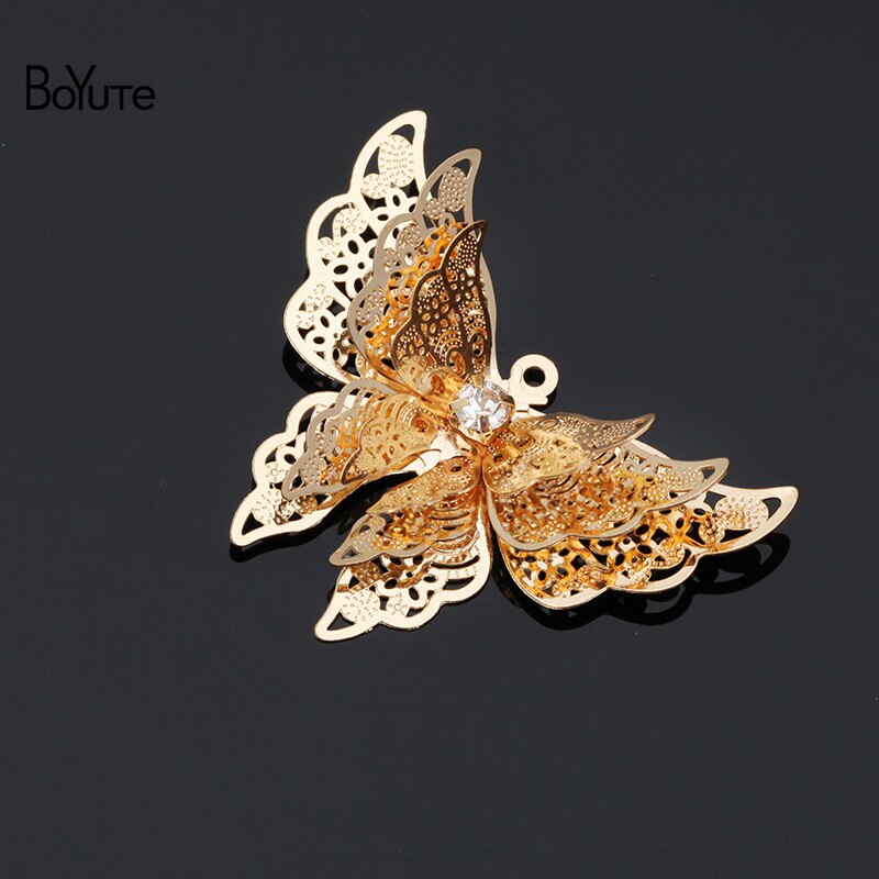 BoYuTe 10Pcs 25*35MM Metal Brass Filigree Butterfly Pendant Charms for Jewelry Making Accessories: KC Gold Plated