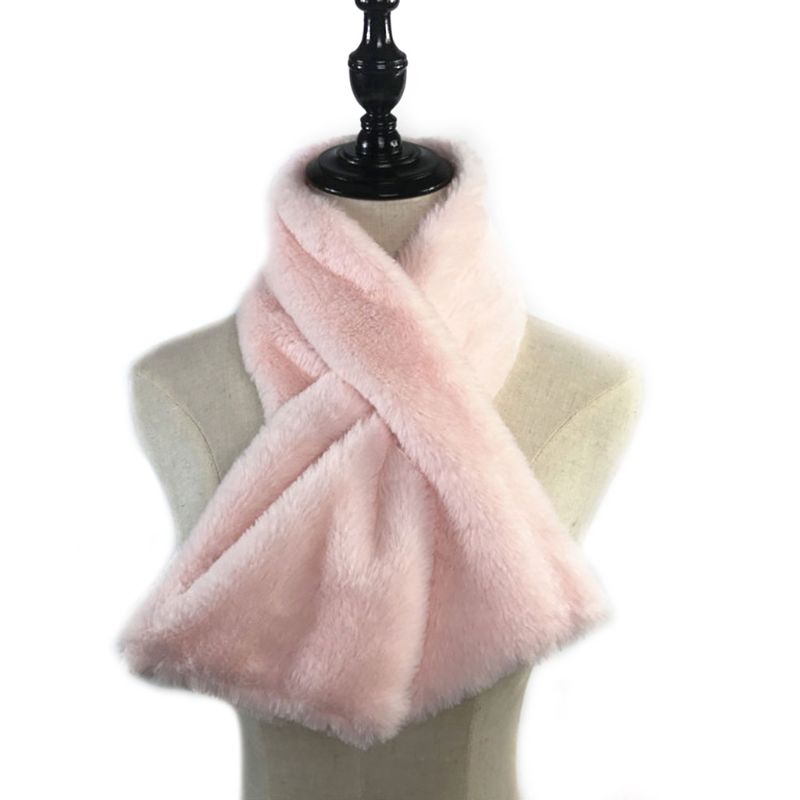 15 x 90cm kvinder vinter tykkere plushfur tørklæde solid slik farve krave sjal hals varmere skuldertræk strikket halstørklæde l: Lyserød