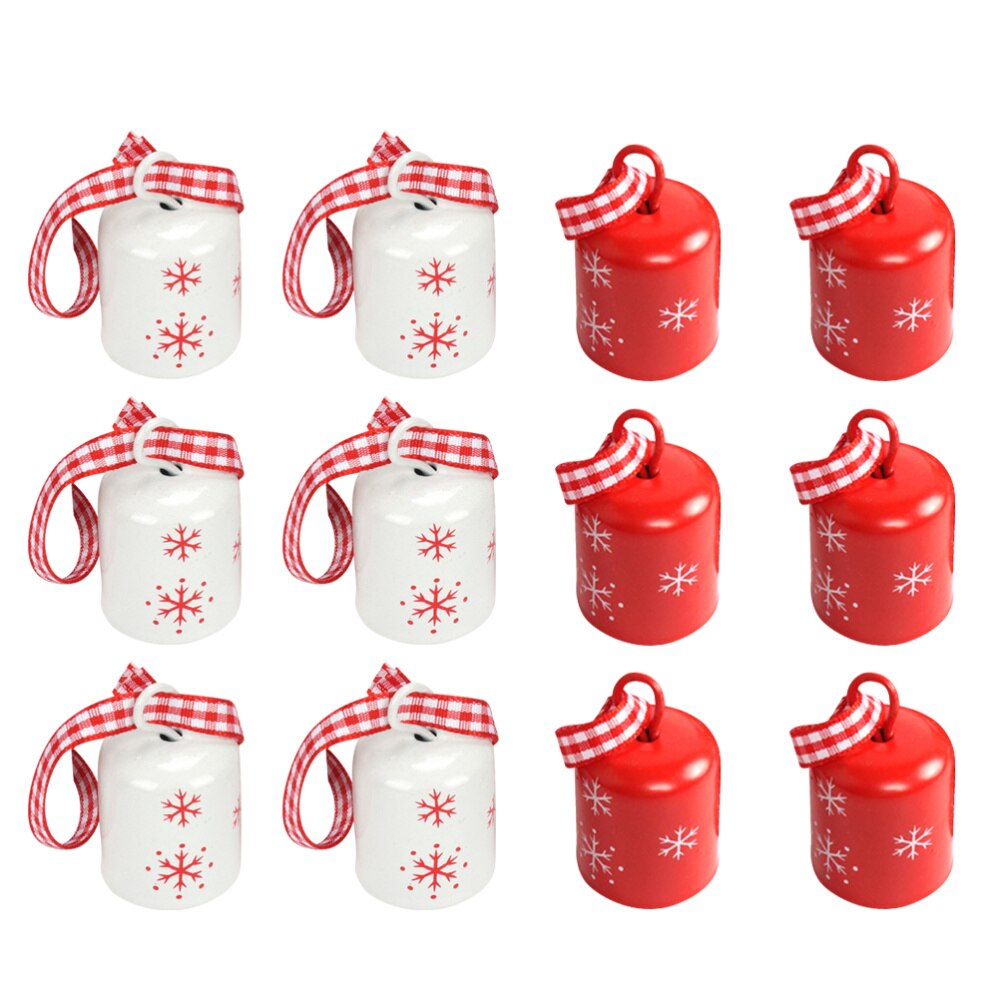12Pcs Creatieve Kerst Lint Sneeuwvlok Mooie Miniatuur Klokken (Wit Rood)