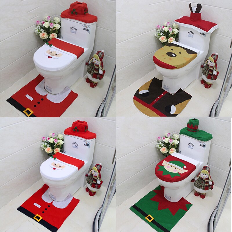 3 stks/set Kerstman Elanden Chriastmas Badkamer Decoratie Toilet Seat Cover Voet Pad Radiator Cap Cover Papertowel Cover