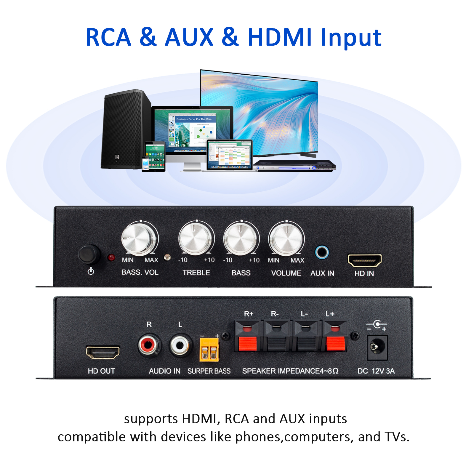 Sound Amplifier 2.1CH Bluetooth 5.0,Digital Bass Amplifier,Mini AMP Driver Lossless Music Amp for Home Car Meeting