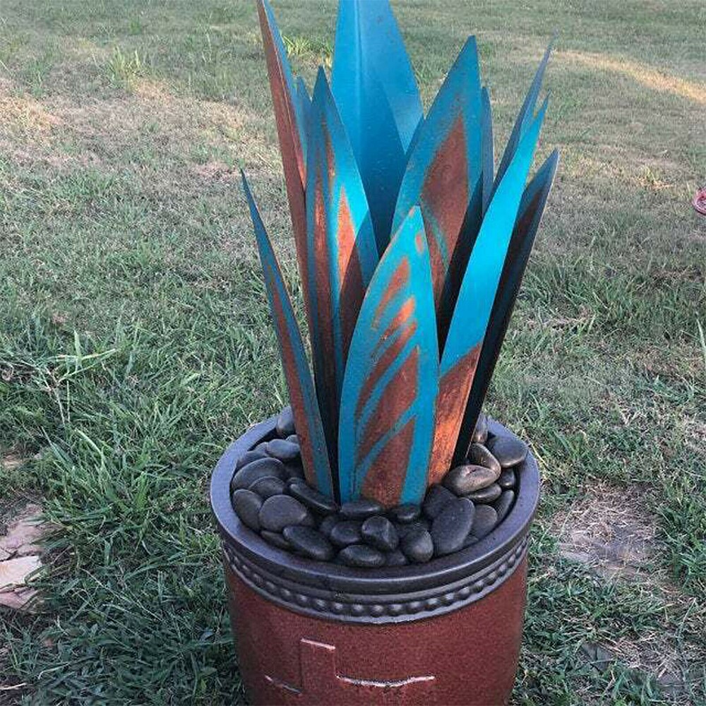 Diy Metal Art Blue Agave Rustic Sculpture Garden Yard Art Sculpture Artificial Agave Plant Outdoor Home Decor