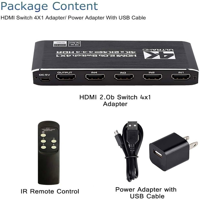 Switch 5 Port HDMI-compati IR Remote Control Switcherble 4 In 1 Out Switcher 4x1 Selector Support 4K@30Hz Ultra HD 3D