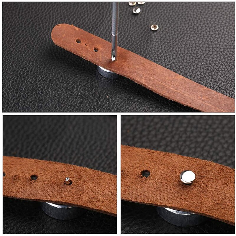MIUSIE 100 Sets Leather Rivet Tubular Metal Rapid Rivet Studs Double Cap Rivets With Box For DIY And Leather Crafts