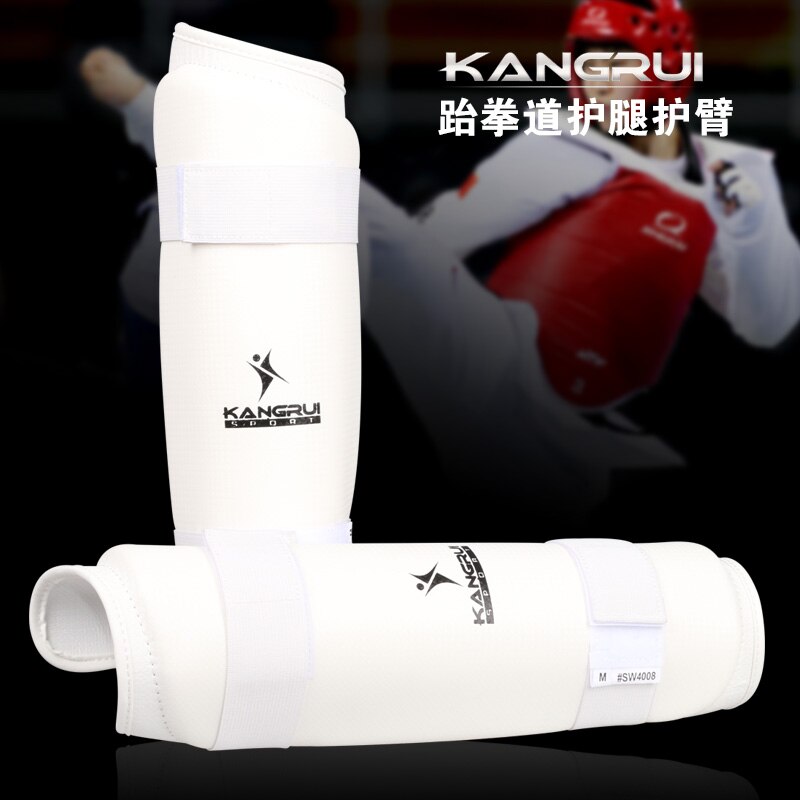 1 par Adulto kangrui masculinos crianças do sexo feminino couro PU Karate Taekwondo WTF Aprovar braço guardas guardas protetor de perna