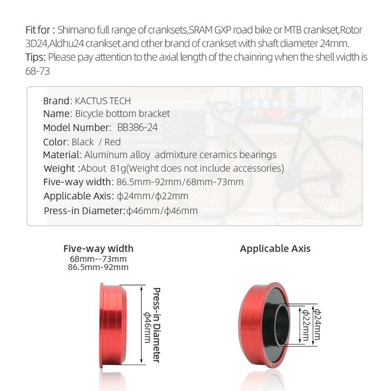 Trapas Keramische Lager Fit Voor Shimano Sram Gxp Rotor Aldhu Crankstellen 24Mm As Pressfit 46Mm BB386-24(22) bike Frame