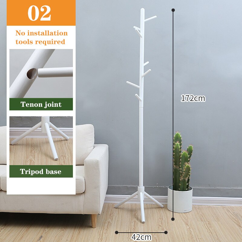 Solid Wood Coat Rack, Floor-to-Ceiling Bedroom Hanger, Single Pole Vertical Clothes Rack, Home Office Simple Hanging: 02