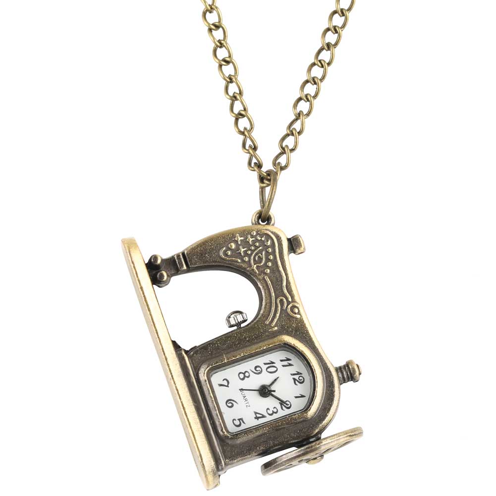 Classic Sawing Machine Shape Quartz Pocket Watch Female Distinctive Open Face Necklace Men Pendant Watches relogio de bols