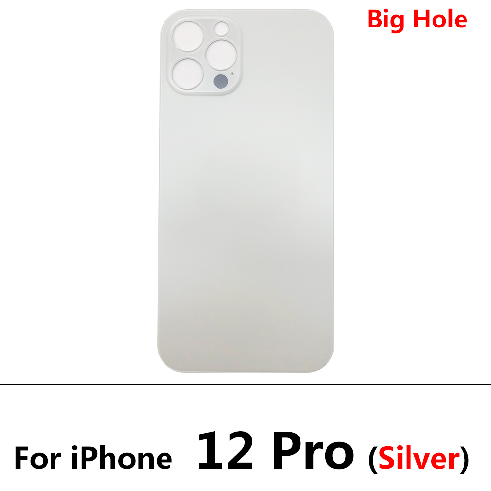 Big Hole Back Glass Rear Cover For Iphone 12 Pro Battery Door Housing Battery Back Cover Glass: For 12 Pro Silver