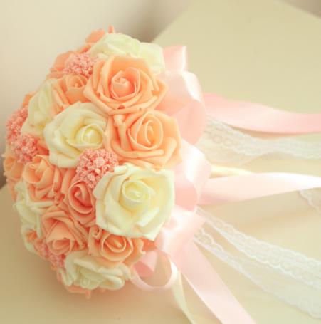 Bouquet de mariée pour la décoration de mariage bleu et blanc Bouquet de mariage à la main fleur artificielle Rose: Champagne