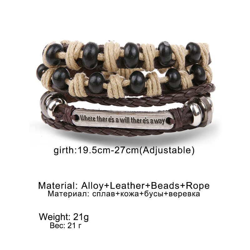Ifmia Vintage Multilayer Bar Brief Lederen Armband Mannen Mode Handgemaakte Bead Gevlochten Touw Wrap Armband Geweven Sieraden