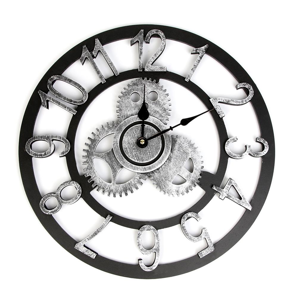 Retro 3d wandklok industriële stijl vintage klok steampunk tandwiel muur romeinse cijfers uurwerk europese stijl huisdecoratie: 32cm splinters