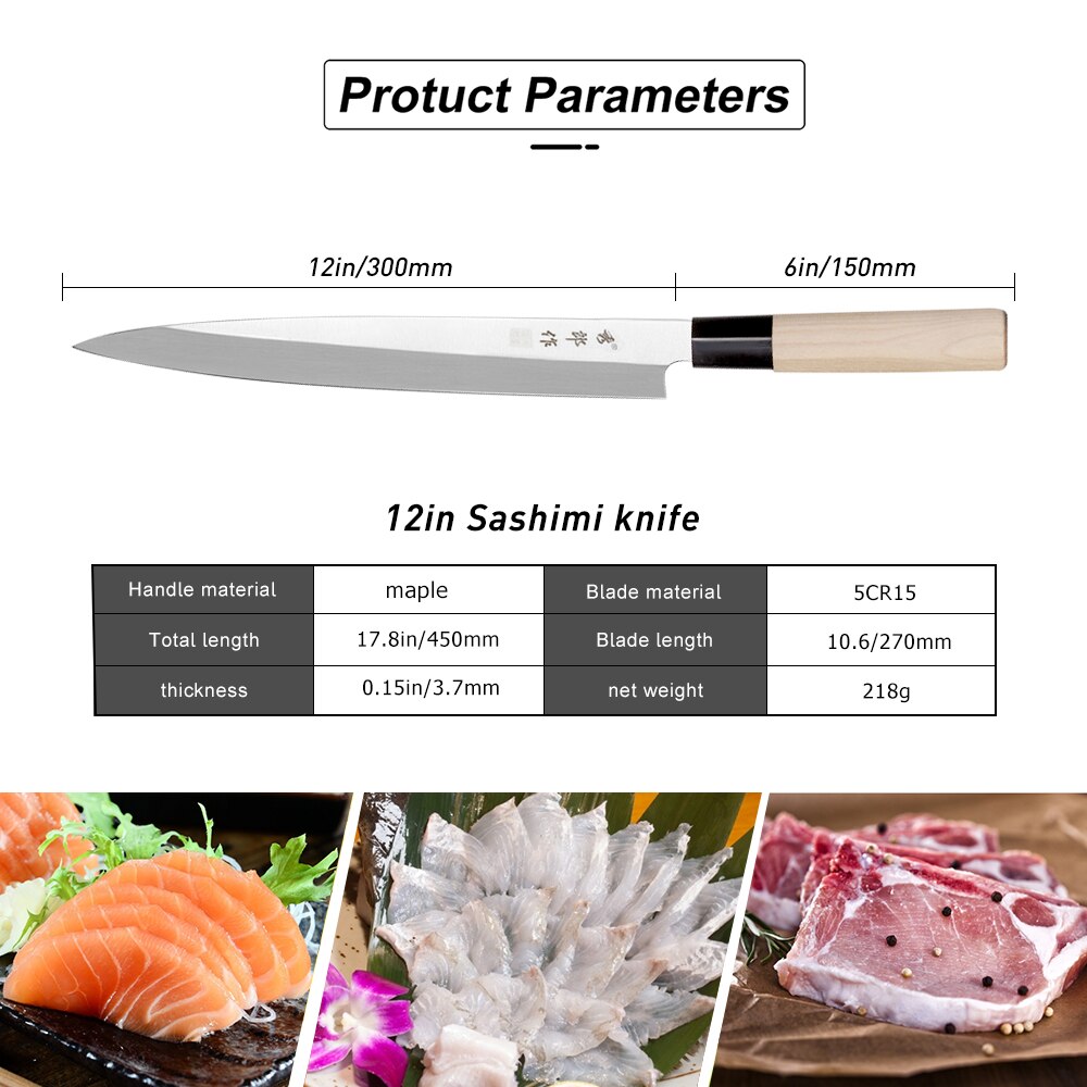 Japanese Sushi Knife High Carbon Steel Salmon Sashimi Chef Knife Multifunctional Slicing Kitchen Knives Cooking Tools нож: cishen-12inch-J
