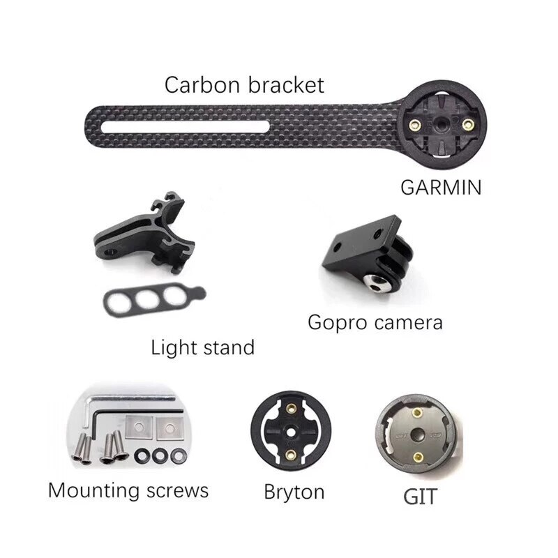 Fuld kulfiber garmin / bryton / cateye / igpsport cykelcomputer supportholder + gopro bevægelseskamera beslag + lampeholder: Mat