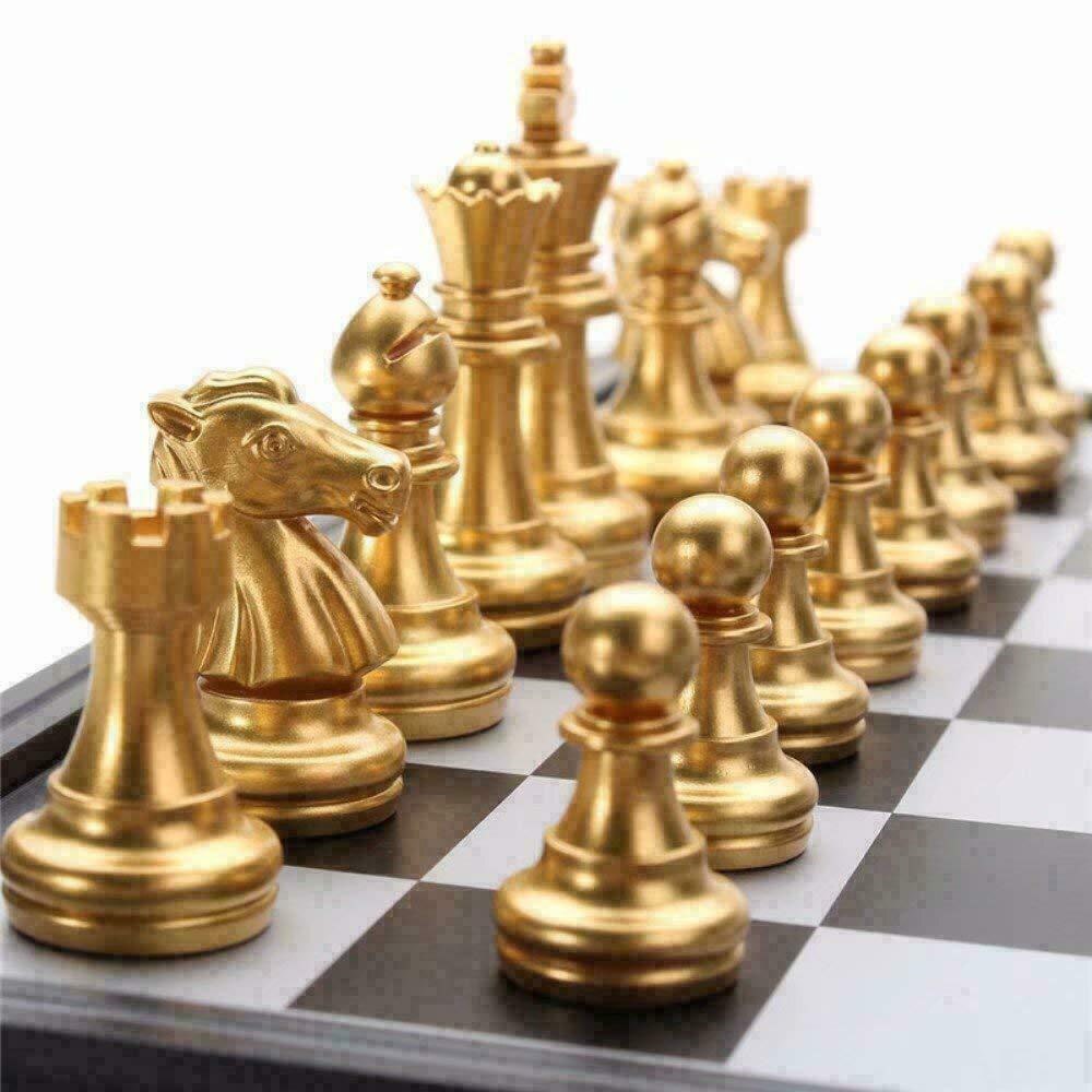 Stor størrelse middelalderlige skak sæt magnetisk skakbræt gyldent og sølv skaklegetøj