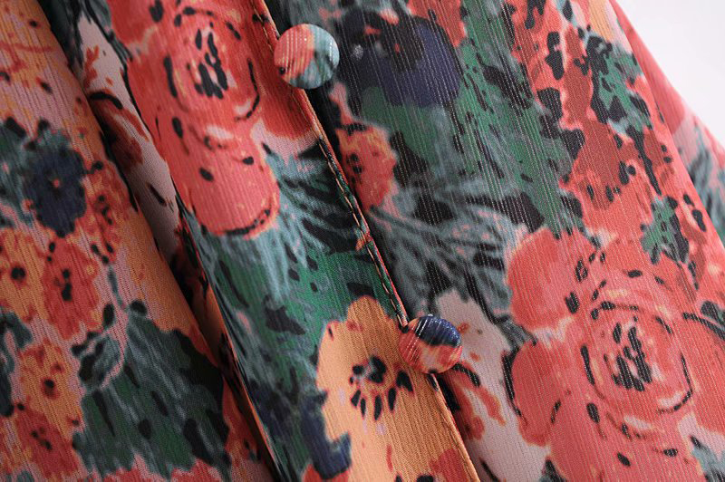 KBAT Red Floral Print Midi Skirts Womens Spring Pleated Skirt High Waist Zipper Chiffon Skirt