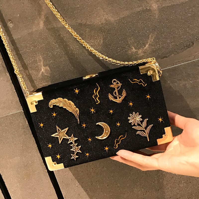 Boîte à badges en métal velours côtelé noir en forme de pochette de fête pour femmes sac à main en chaîne mini sac à bandoulière sac à bandoulière messenger