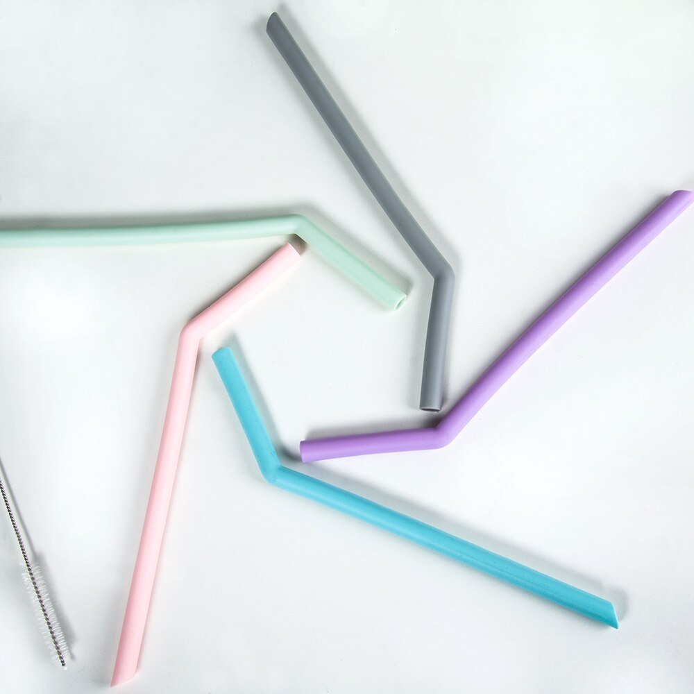 Reusable Drinking Straw 5 Pieces Silicone Straw Set Metal Colorful Straw With Cleaner Brush Bar Party Accessory