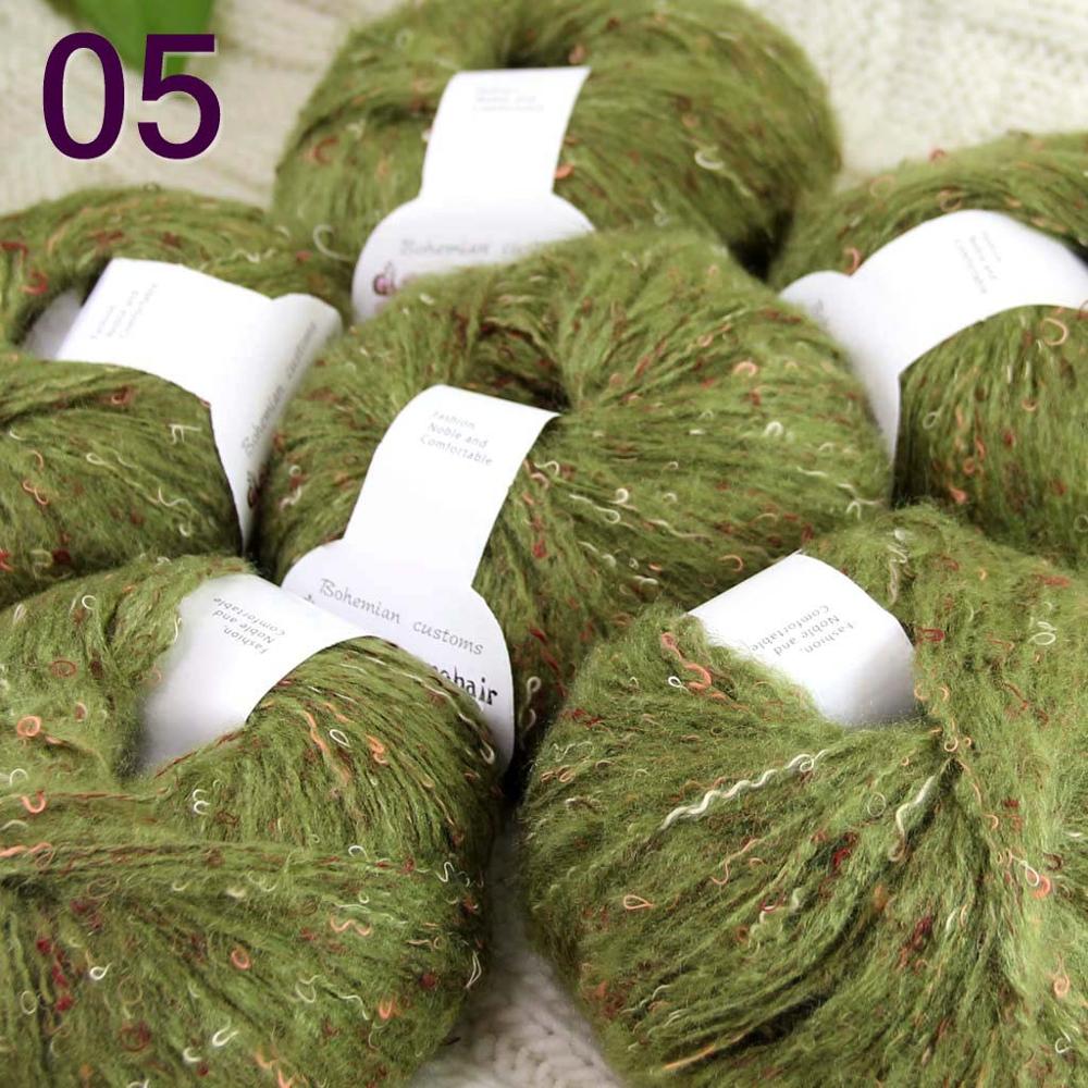 6ballsX50gr Luxe Pluizige Zachte Mohair Sjaals Hand Knit Haak Garen Groen 05