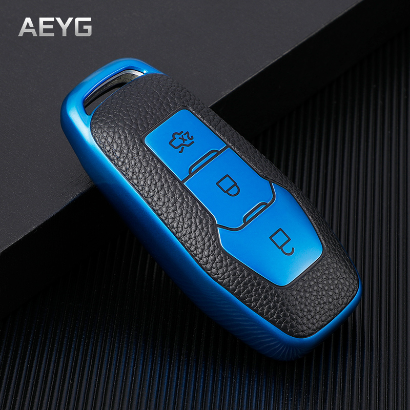 TPU Leather Car Key Case Cover For Ford F-150 Mondeo Galaxy S-Max Explorer Ranger Focus 3 4 ST Mustang Edge Fiesta MK 3 MK4 MK5: Blue only case