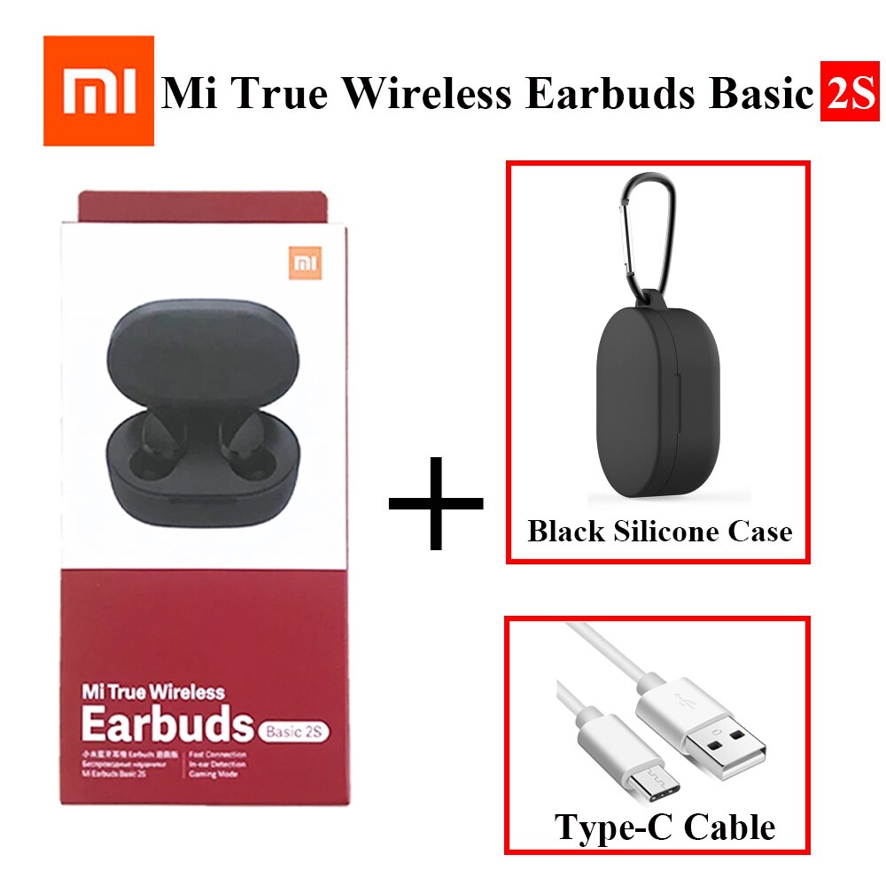 Global Version Xiaomi Mi True Wireless Earbuds Basic 2S TWS Bass Bluetooth 5.0 Earphone Original Redmi Airdots 2S TWSEJ07LS: Add Cable Black Case