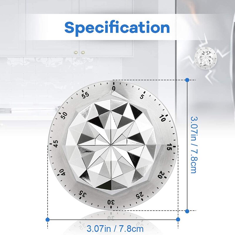 Cooking Timer, Rhombus Shape Stainless Steel Cute Kitchen Timer netic Mechanical Countdown Timer Clock with Loud